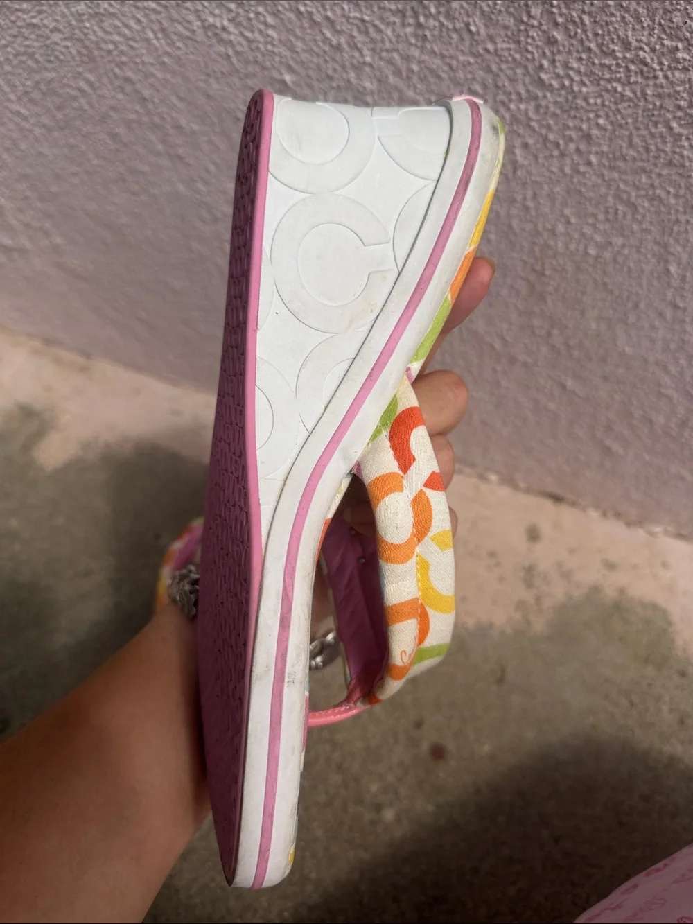Y2K Coach Dalores A0135 Wedge Flip Flops Multicolor Signature C Pink Size 9B